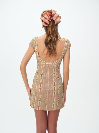 Niko Beaded Mini Dress Rose Gold - For Love & Lemons