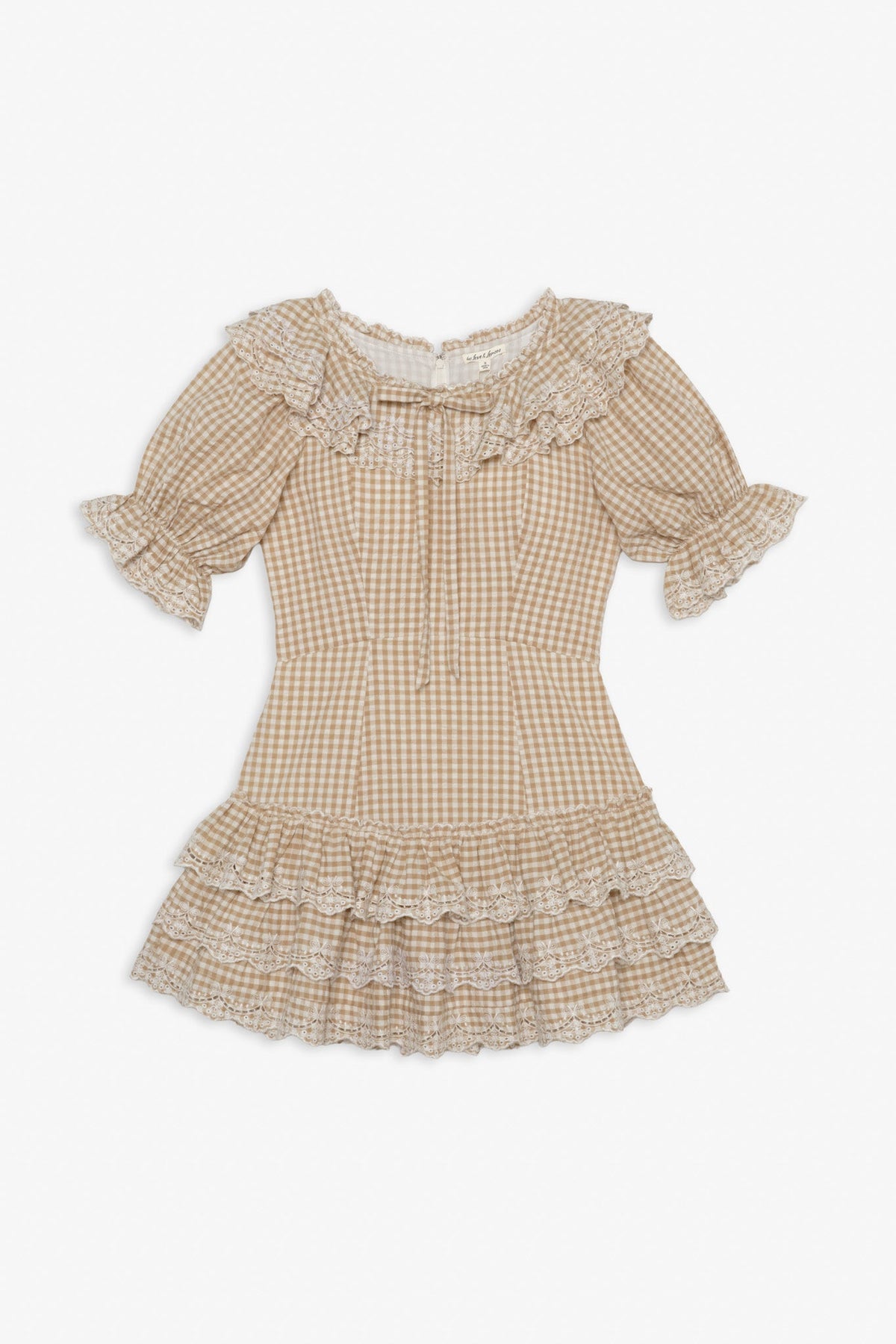 Bradford Gingham Mini Dress Tan - For Love & Lemons
