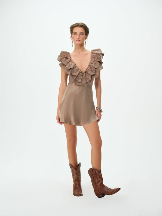 Luna Eyelet Mini Dress Brown - For Love & Lemons