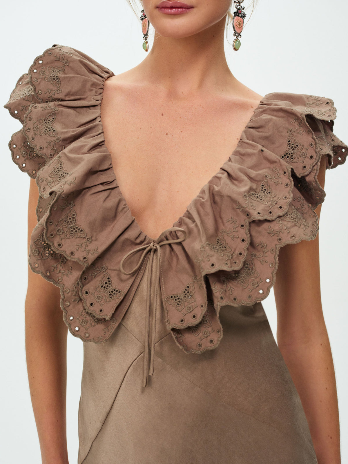 Luna Eyelet Mini Dress Brown - For Love & Lemons