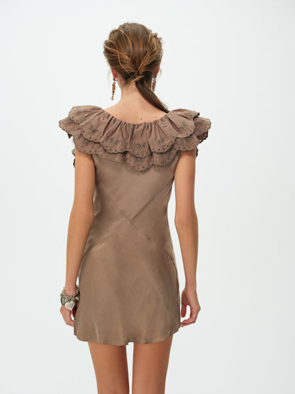 Luna Eyelet Mini Dress Brown - For Love & Lemons