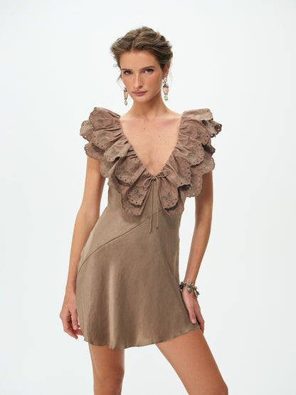 Luna Eyelet Mini Dress Brown - For Love & Lemons