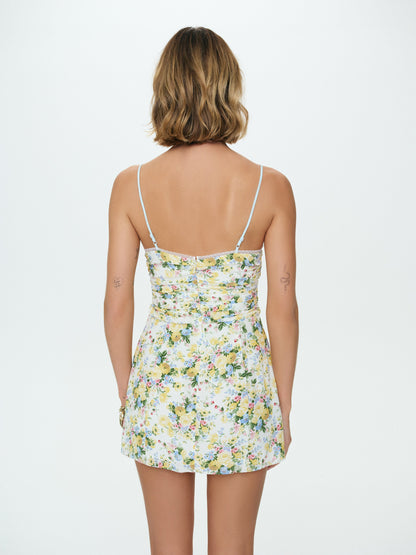 Marigold Mini Dress Yellow Blue - For Love & Lemons