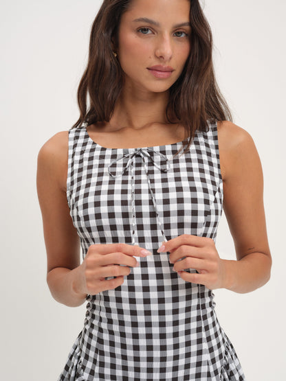 Scotch Bonnet Gingham Mini Dress Black - For Love & Lemons
