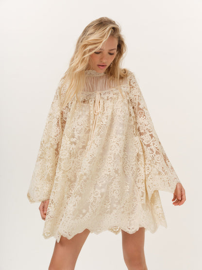 Kaia Corded Mini Dress Cream - For Love & Lemons