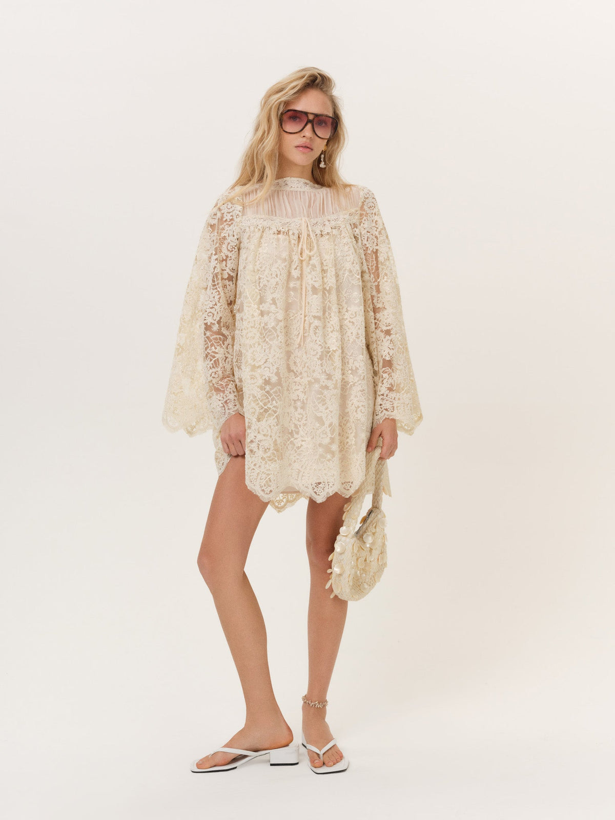 Kaia Corded Mini Dress Cream - For Love & Lemons