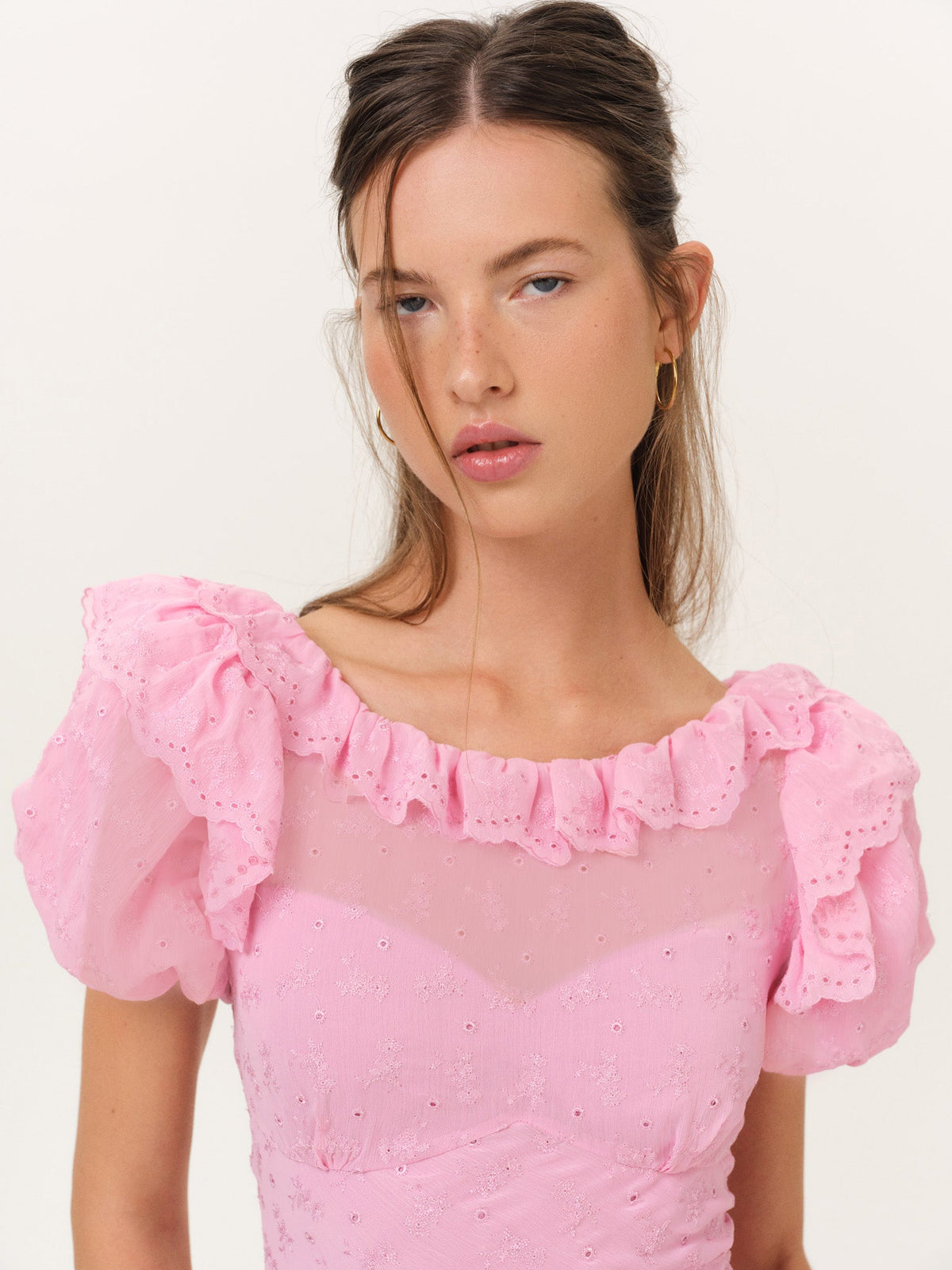 Hamptons Eyelet Mini Dress Pink - For Love & Lemons