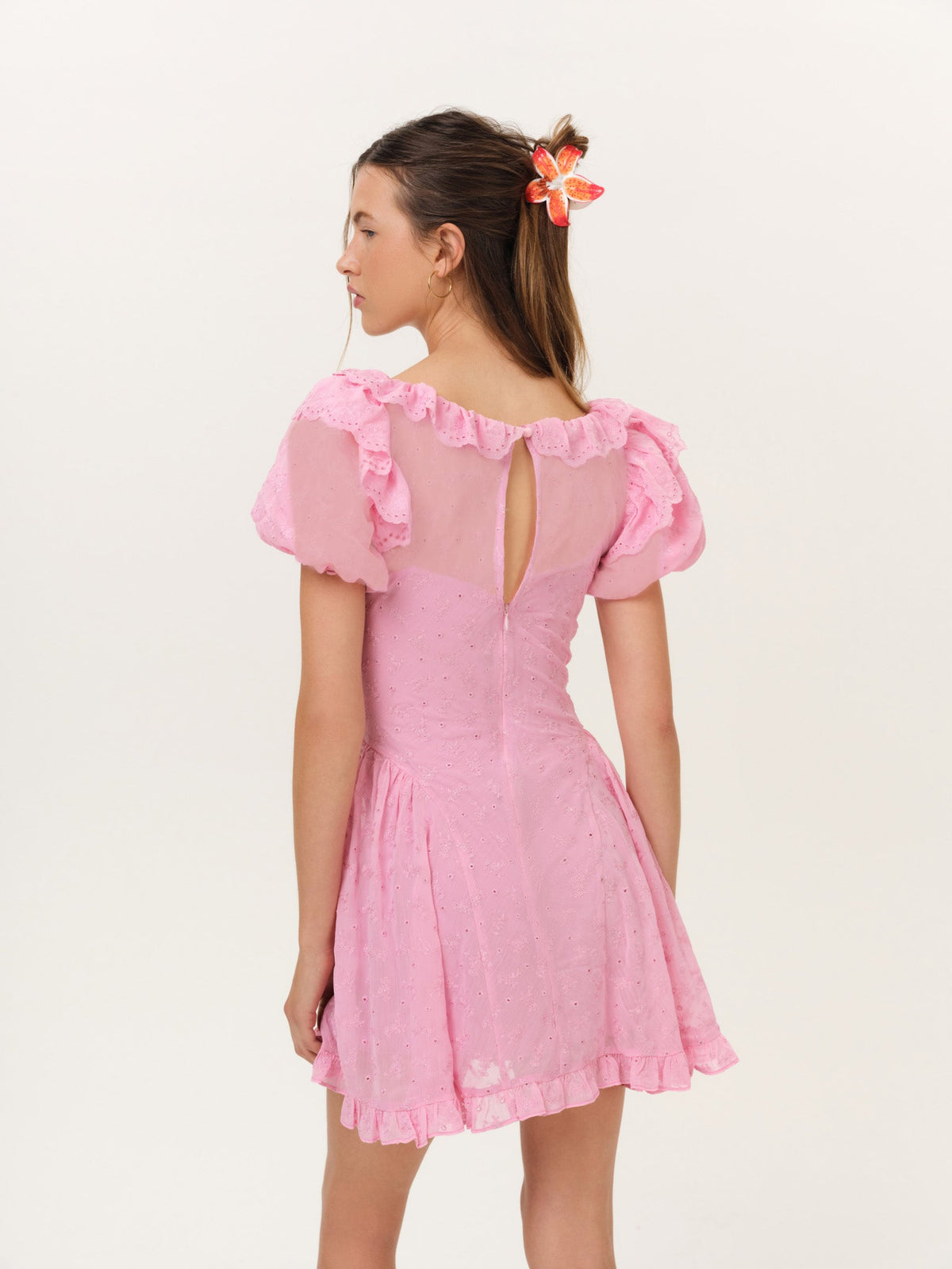 Hamptons Eyelet Mini Dress Pink - For Love & Lemons