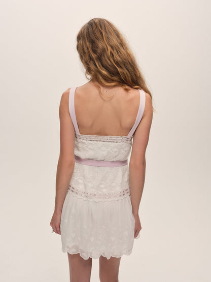 Noah Embroidered Mini Dress Vintage Cream - For Love & Lemons