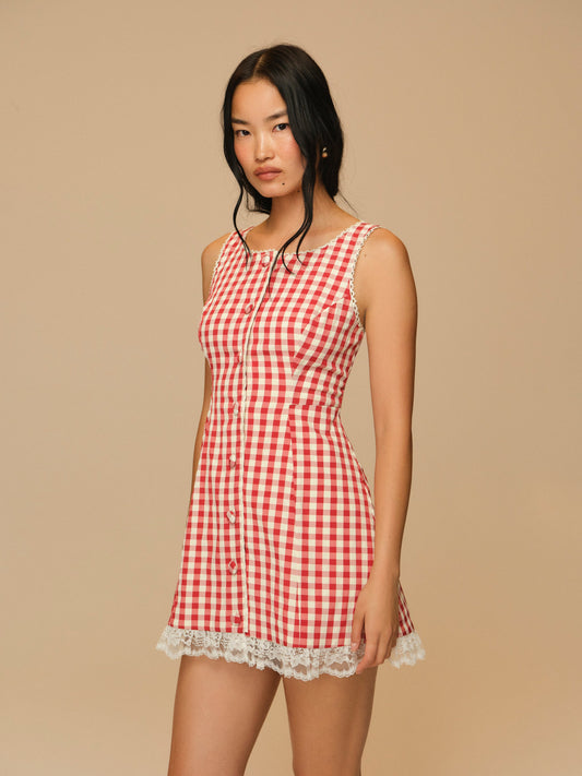 Venus Mini Dress Red Gingham - For Love & Lemons
