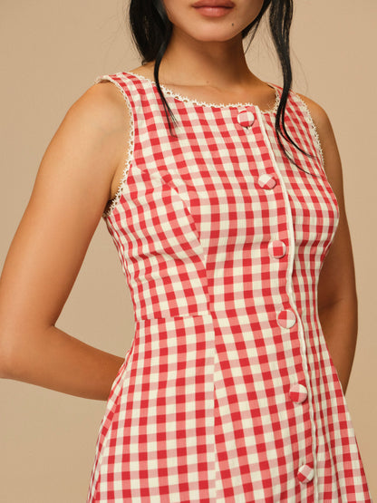 Venus Mini Dress Red Gingham - For Love & Lemons