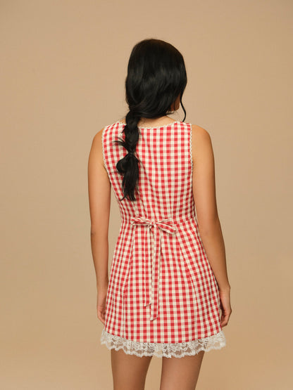 Venus Mini Dress Red Gingham - For Love & Lemons