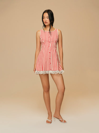Venus Mini Dress Red Gingham - For Love & Lemons