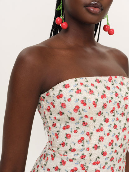 Cherry Beaded Mini Dress Cream - For Love & Lemons