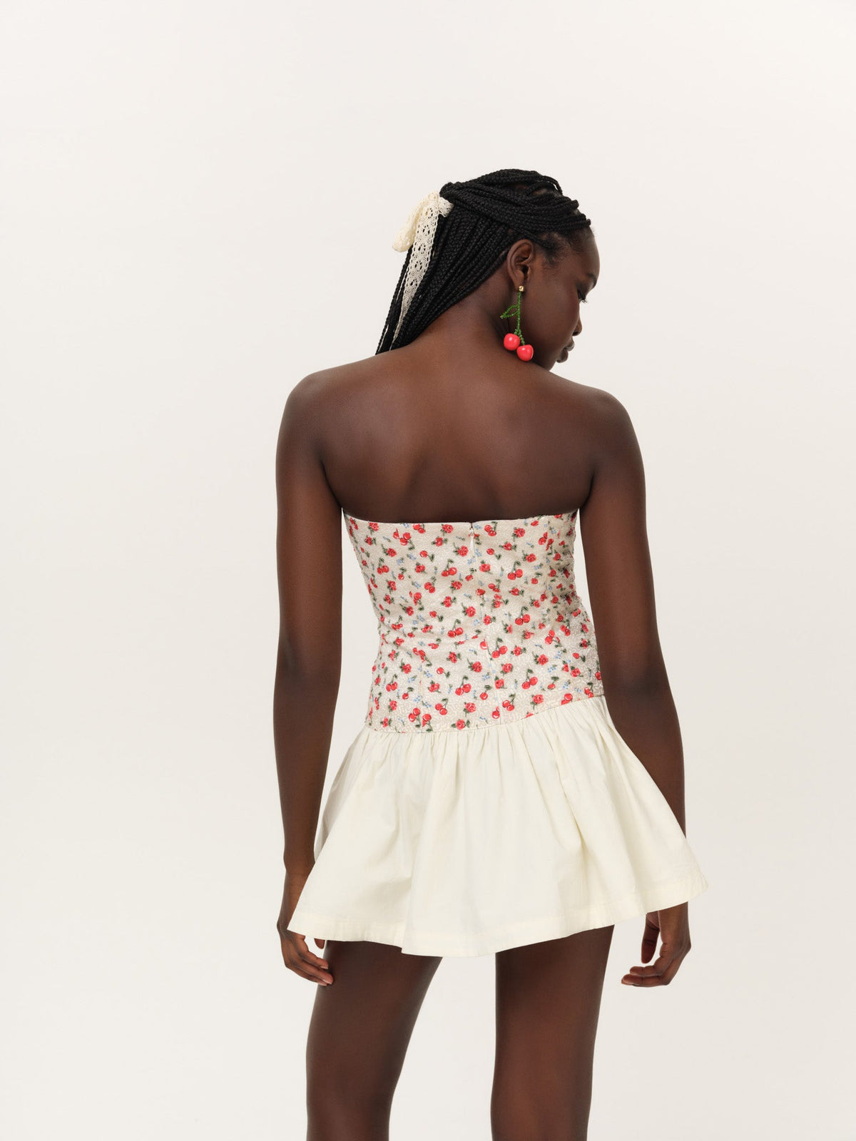 Cherry Beaded Mini Dress Cream - For Love & Lemons