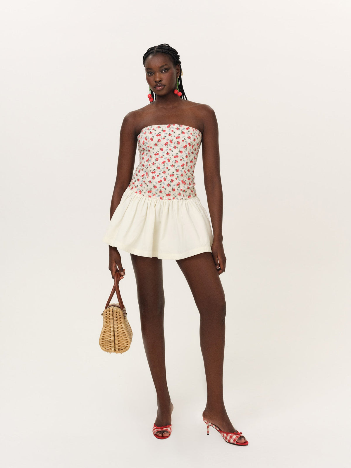 Cherry Beaded Mini Dress Cream - For Love & Lemons