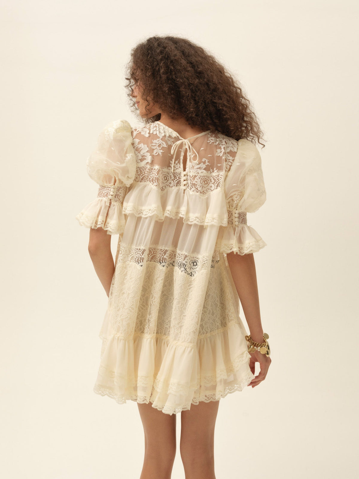 Elara Ruffle Mini Dress Vintage Cream - For Love & Lemons