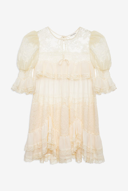 Elara Ruffle Mini Dress Vintage Cream - For Love & Lemons