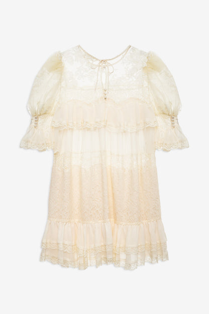Elara Ruffle Mini Dress Vintage Cream - For Love & Lemons