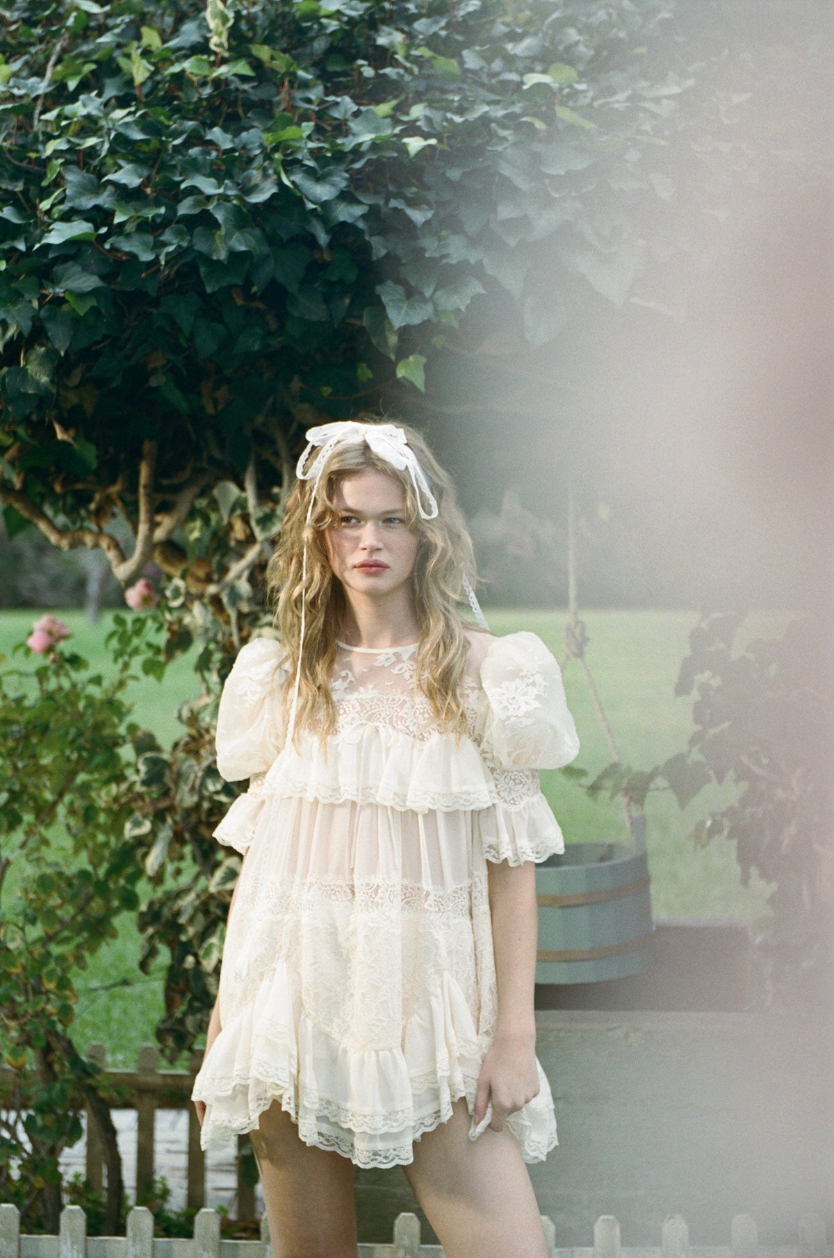 Elara Ruffle Mini Dress Vintage Cream - For Love & Lemons