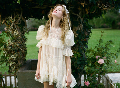 Elara Ruffle Mini Dress Vintage Cream - For Love & Lemons