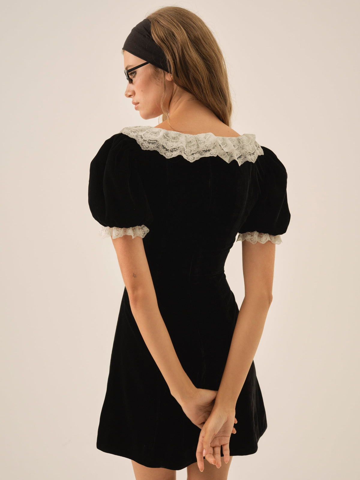 La Vie En Bow Velvet Mini Dress Black - For Love & Lemons