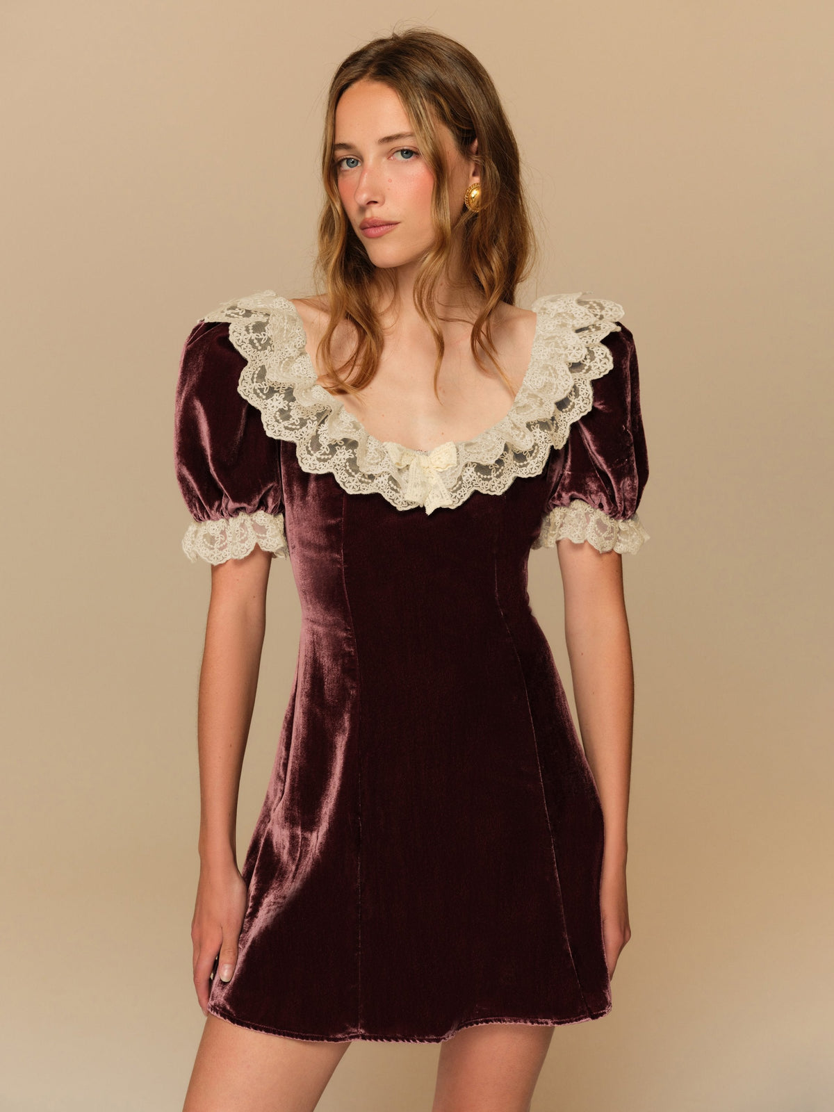 La Vie En Bow Velvet Mini Dress Purple - For Love & Lemons