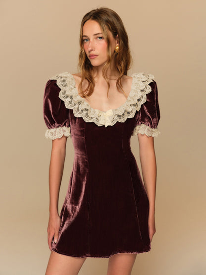 La Vie En Bow Velvet Mini Dress Purple - For Love & Lemons