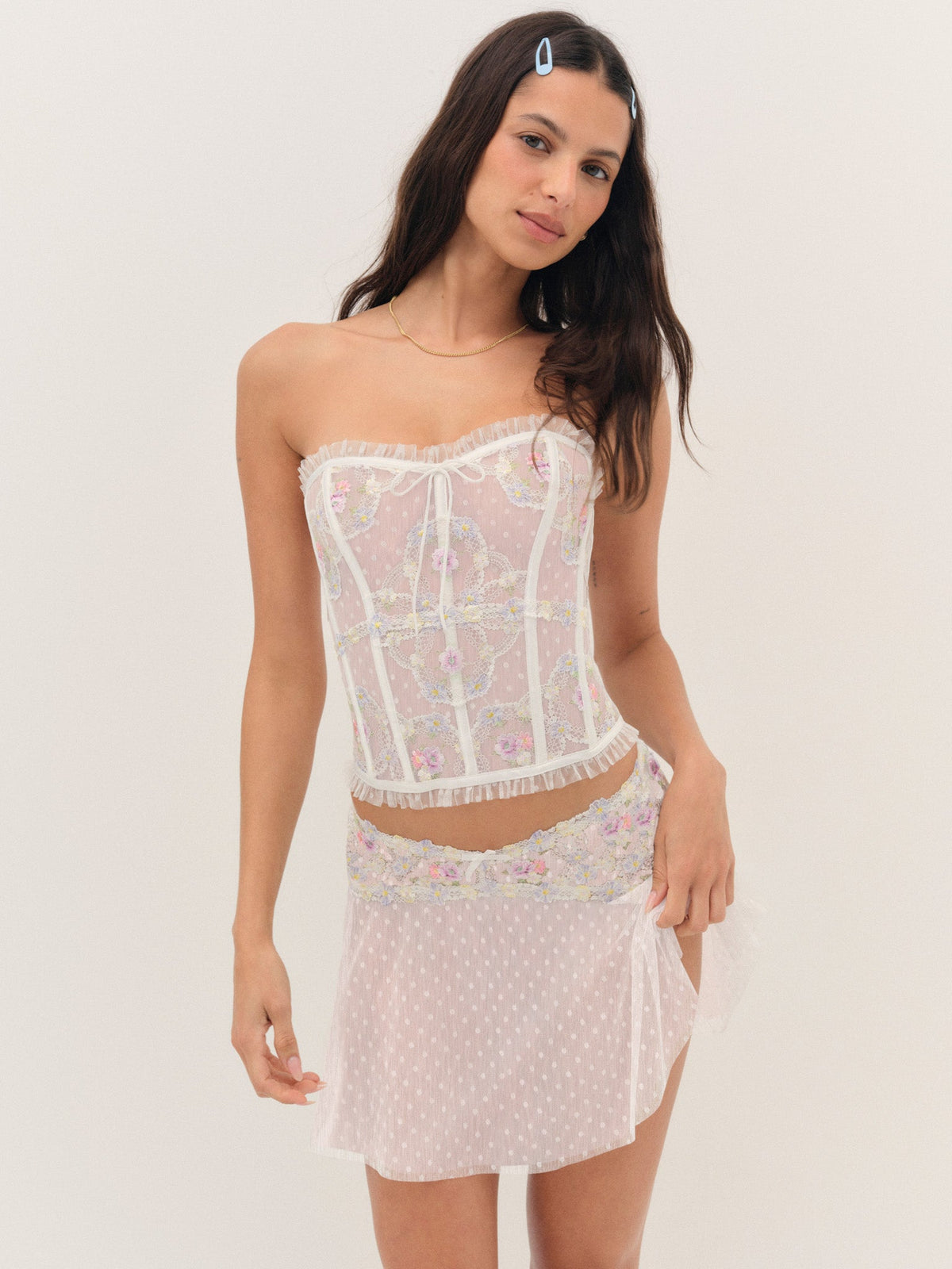 Spring Blossom Mini Skirt White - For Love & Lemons