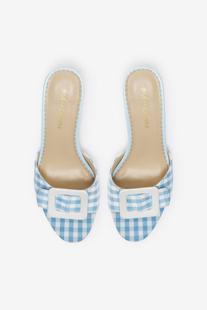 Eloise Gingham Buckle Mule Blue - For Love & Lemons