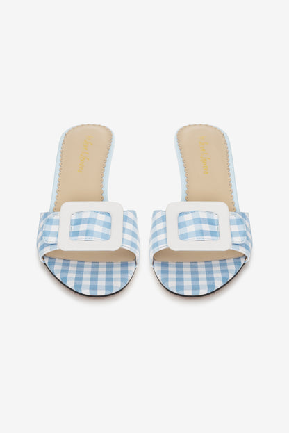 Eloise Gingham Buckle Mule Blue - For Love & Lemons