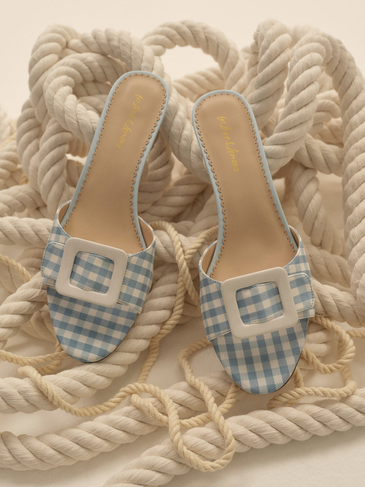 Eloise Gingham Buckle Mule Blue - For Love & Lemons