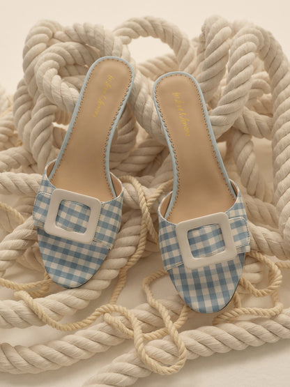 Eloise Gingham Buckle Mule Blue - For Love & Lemons