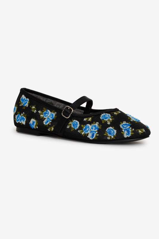 Evelyne Embroidered Ballet Flat Black - For Love & Lemons