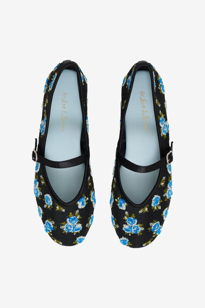 Evelyne Embroidered Ballet Flat Black - For Love & Lemons