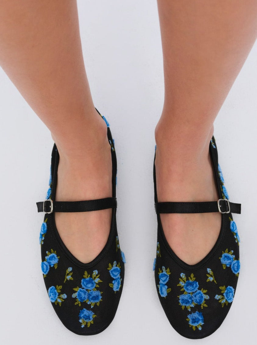 Evelyne Embroidered Ballet Flat Black - For Love & Lemons