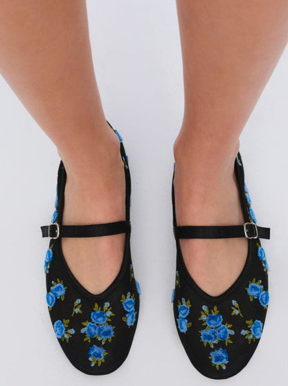 Evelyne Embroidered Ballet Flat Black - For Love & Lemons