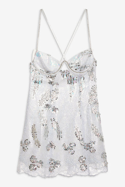 Opal Mini Dress Silver - For Love & Lemons