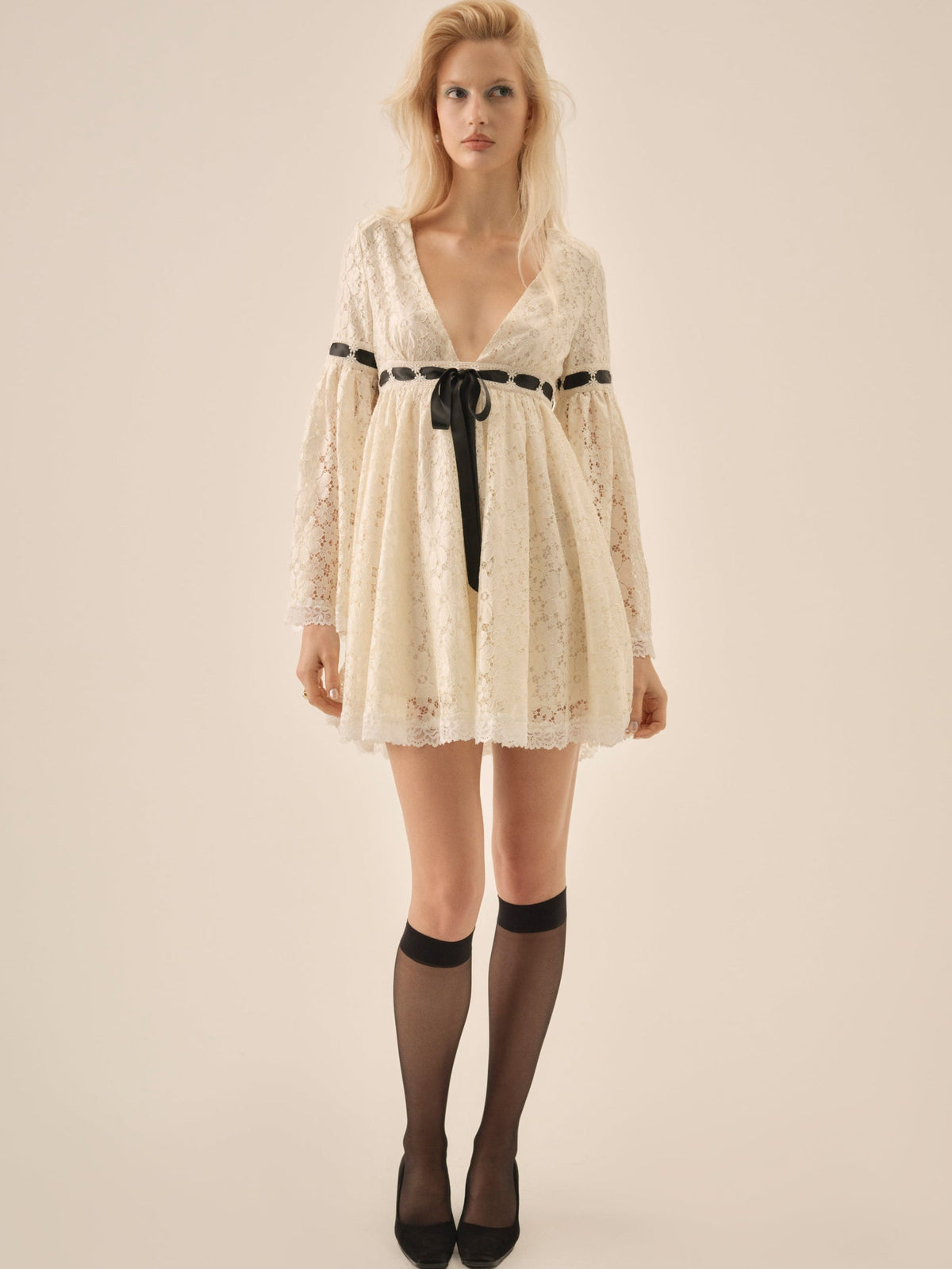 Creampuff Lace Mini Dress Cream - For Love & Lemons