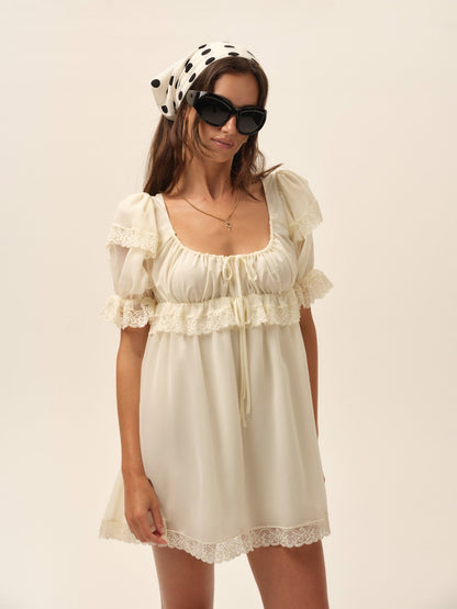 Juniper Puff Sleeve Mini Dress Baby Yellow - For Love & Lemons