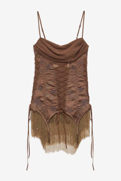 Olea Mini Dress Brown - For Love & Lemons