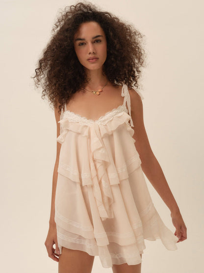 Juniper Ruffle Mini Dress Peach - For Love & Lemons