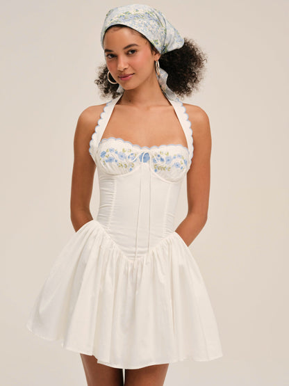 Tea Time Poplin Bustier Mini Dress White - For Love & Lemons
