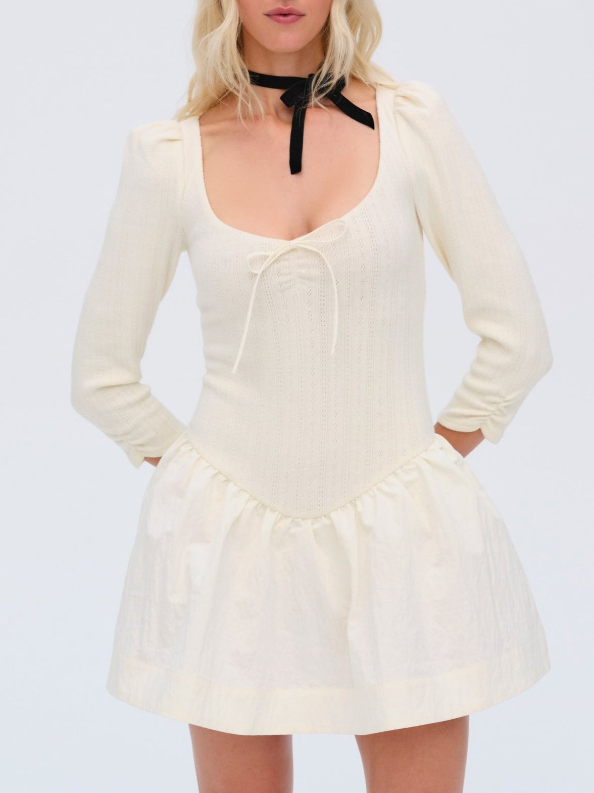 Aliyah Pointelle Mini Dress Cream - For Love & Lemons