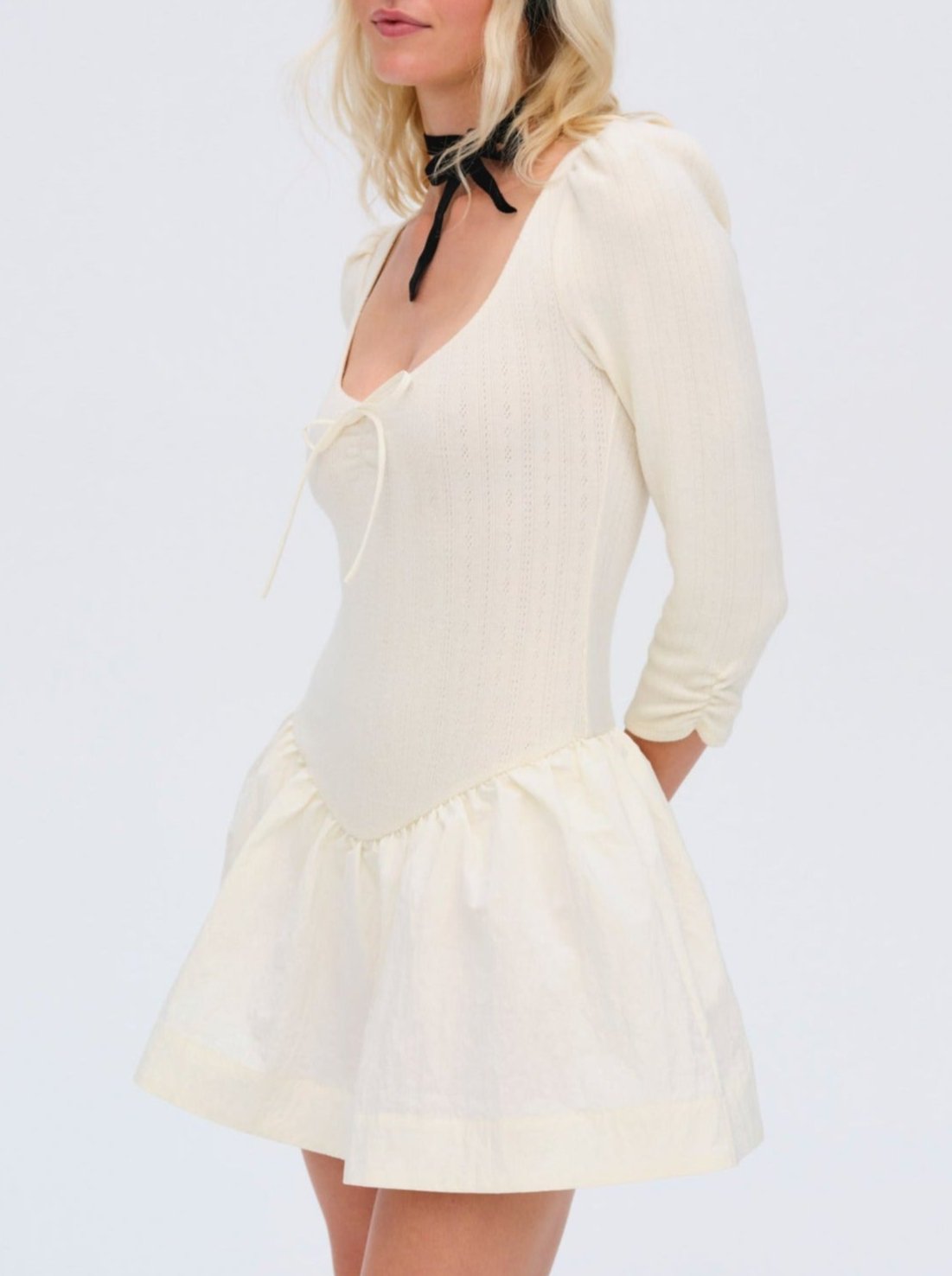 Aliyah Pointelle Mini Dress Cream - For Love & Lemons