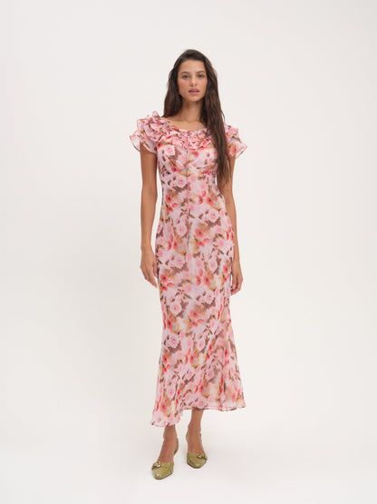 Fallen Floral Maxi Dress Pink - For Love & Lemons