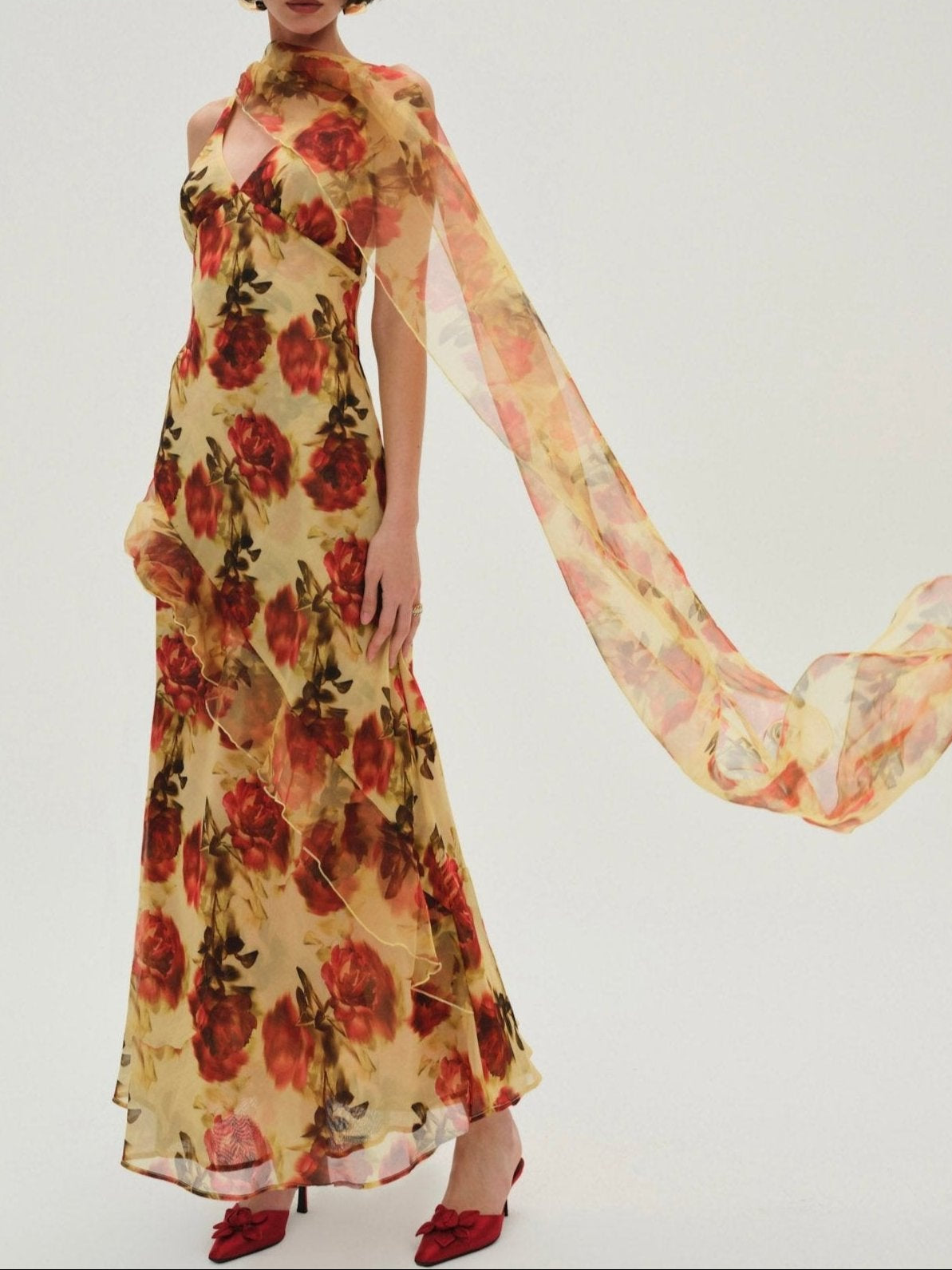 Floral Stems Maxi Dress Yellow - For Love & Lemons