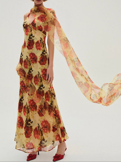 Floral Stems Maxi Dress Yellow - For Love & Lemons