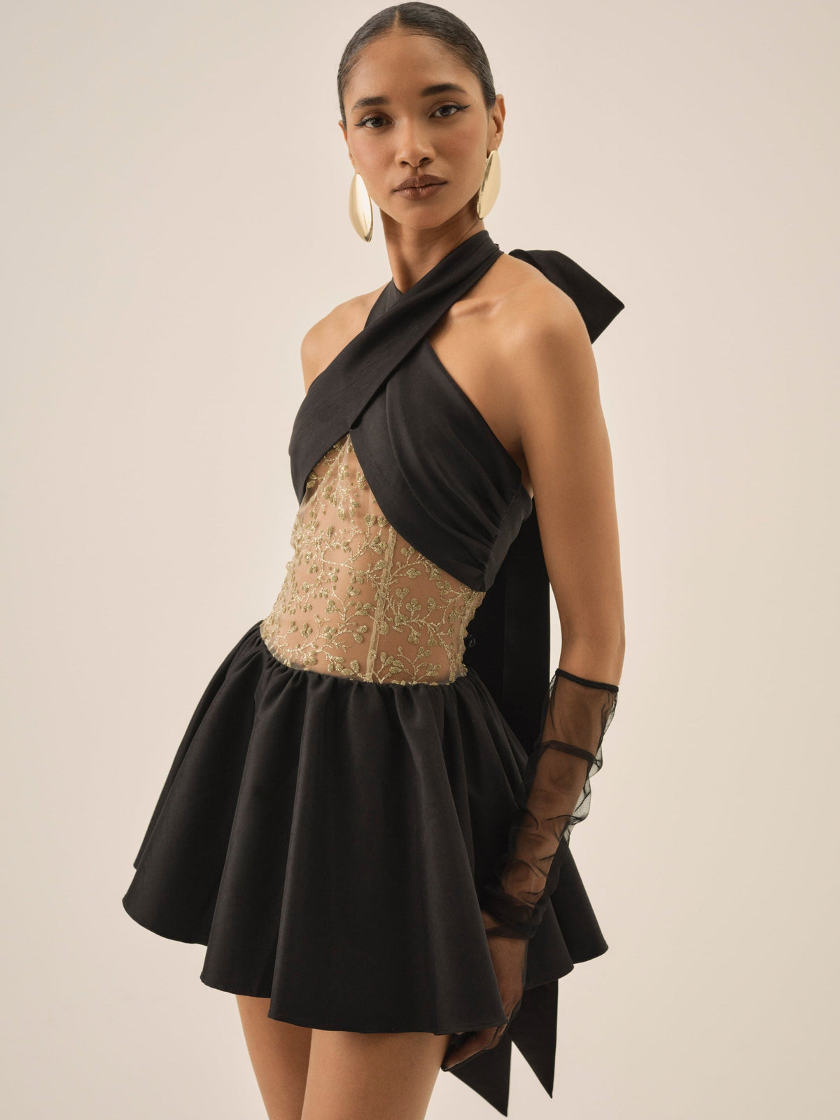 Shimmering Petals Mini Dress Black - For Love & Lemons
