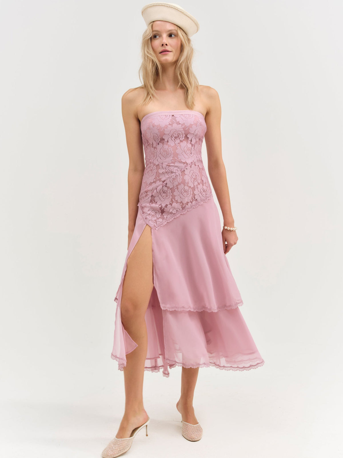 Claudia Rose Lace Strapless Midi Dress Mulberry - For Love & Lemons